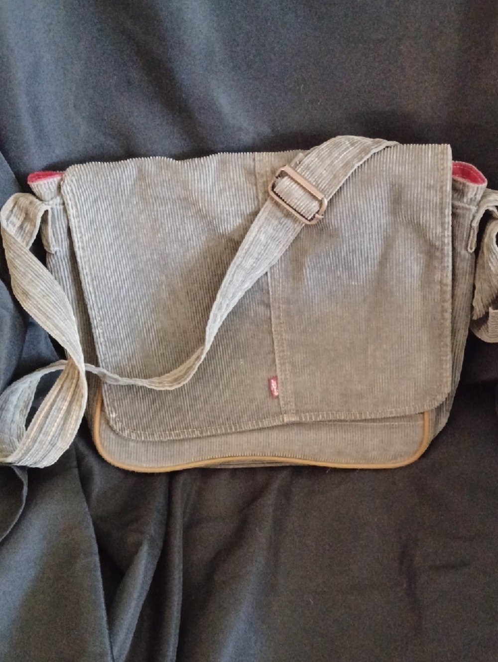 Levi's Gray Corduroy Messenger Bag with Red Accent